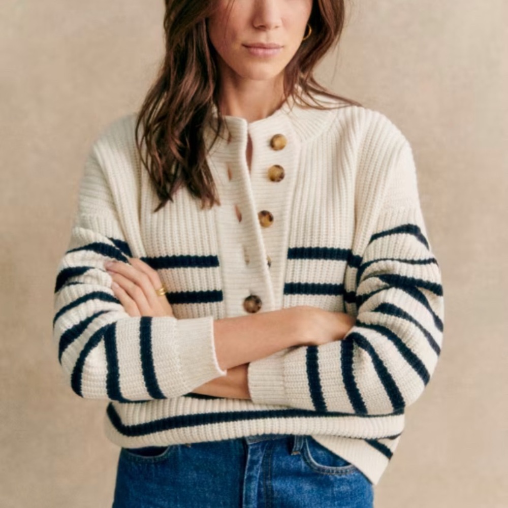 Sezane Lucas Sweater in Ecru & Navy Stripe